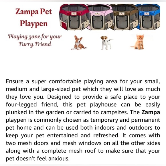 Zampa Portable, foldable Pet Playpen - small to Med pets - EUC - only used once - Picture 12 of 16
